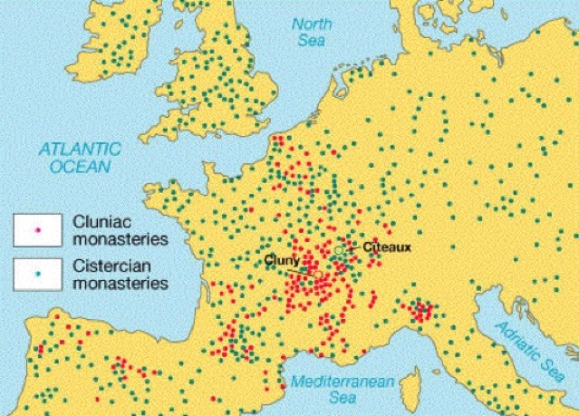 map-of-cistercian-and-clunaic-monasteries-c-1200-1300